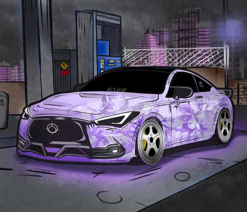 Phantom Blossom Q60 — Custom Automotive Illustration, 2025–2026 Procreate · Adobe Photoshop